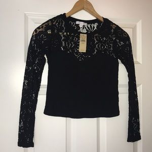 black lace crop top long sleeve